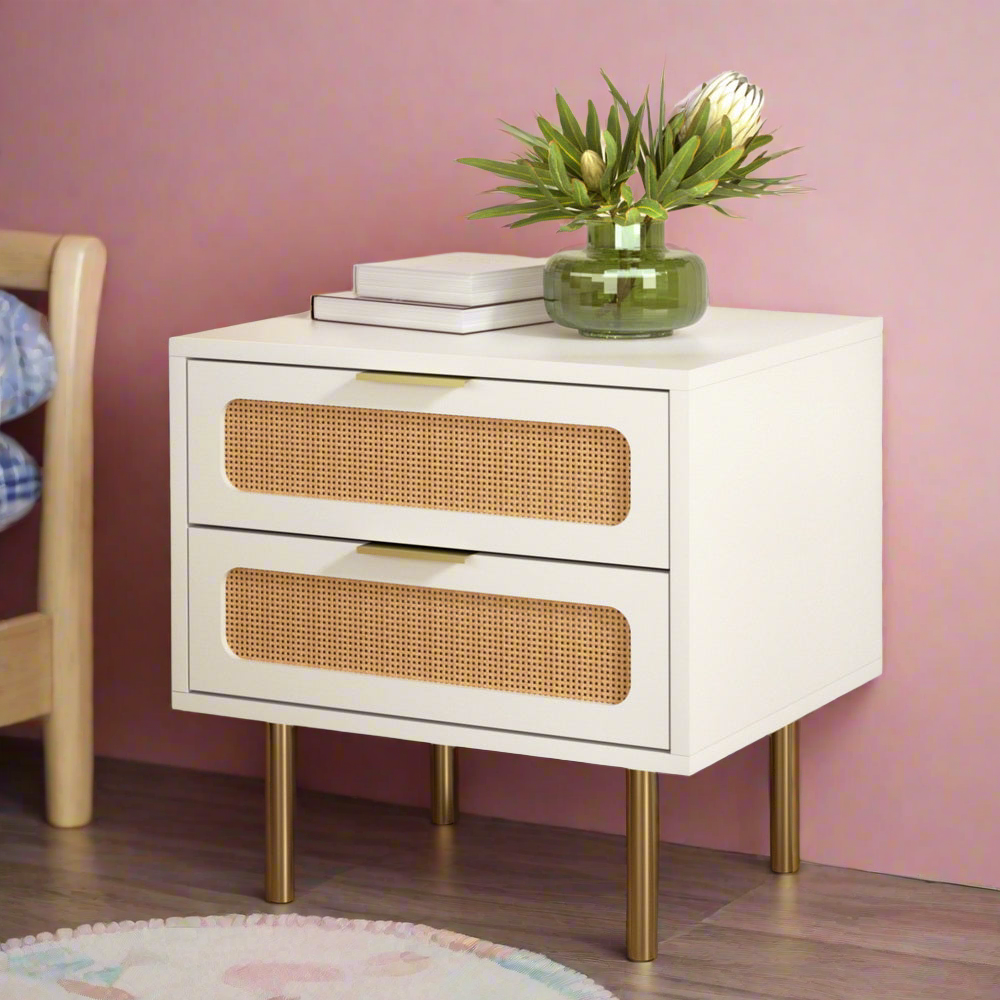 Artiss Rattan Bedside Table 2 Drawers Pine