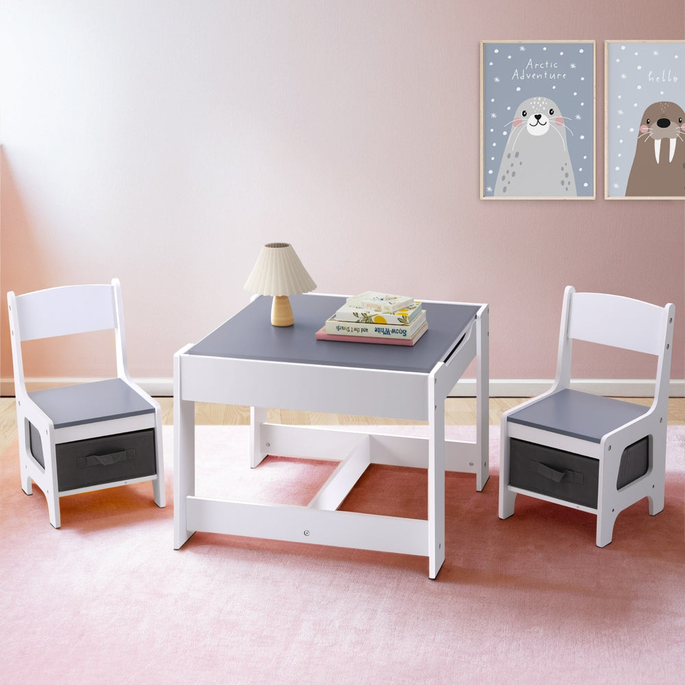 Children’s Storage Table and Chairs Set | Grey