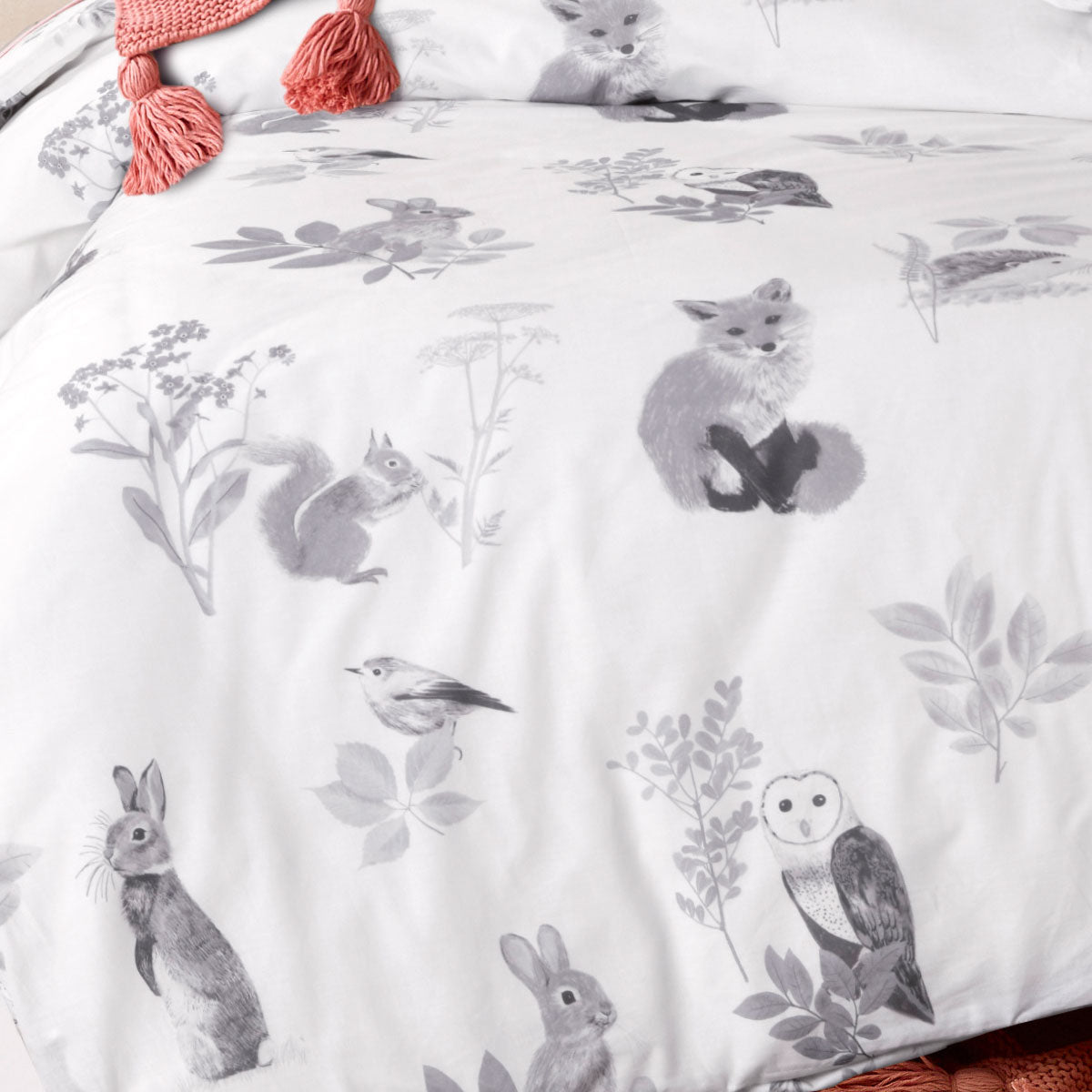 Woodland White Cotton Quilt Cover Set I Single
