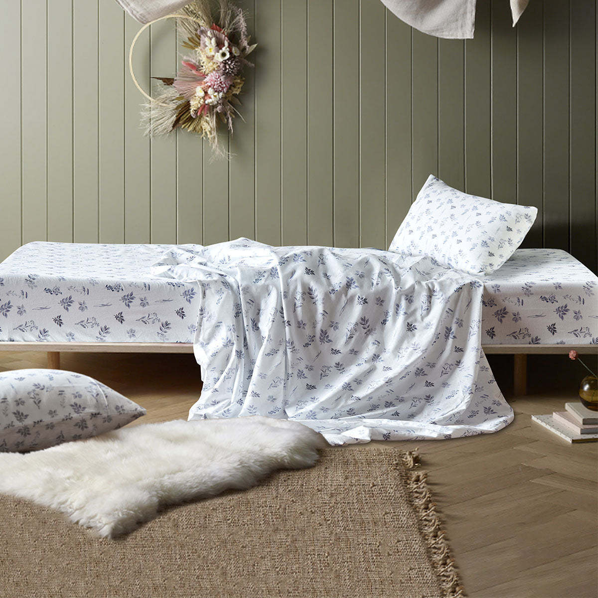 Woodland White Cotton Sheet Set | Single