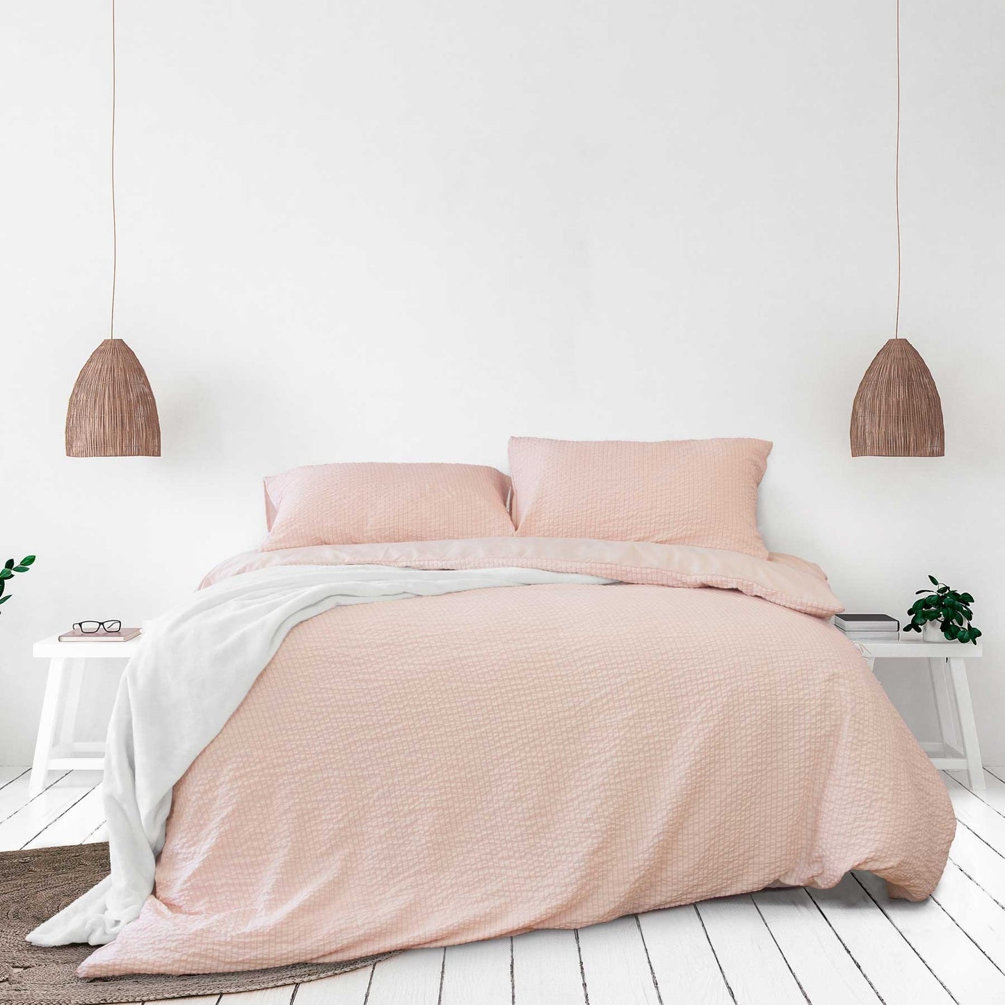 Ardor Blush Seersucker Stripe Quilt Cover Set | Double