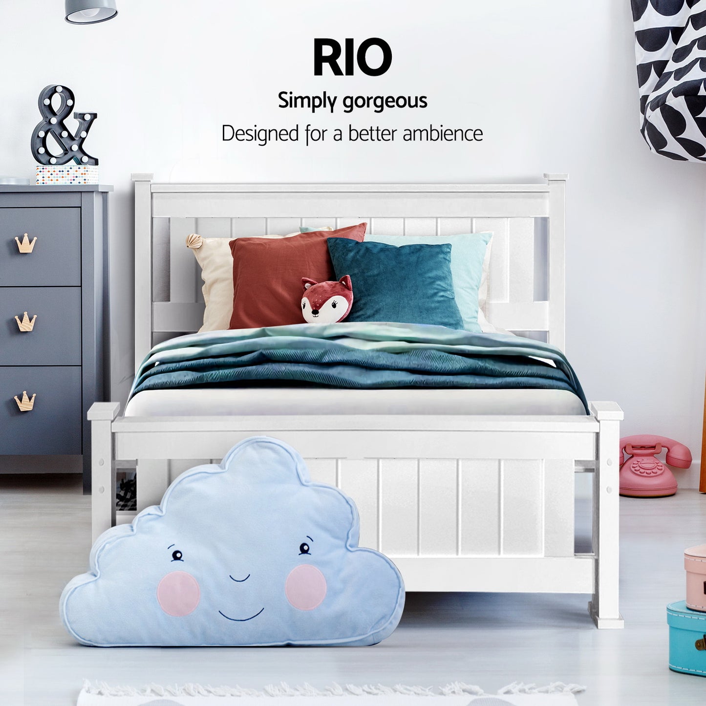 Artiss Rio Wooden White Bed Frame with 2 Drawers | Single