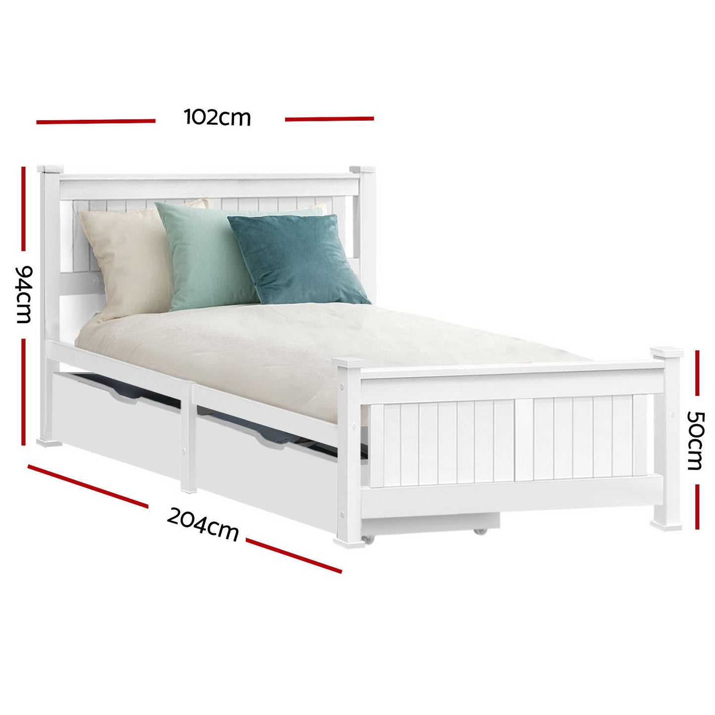Artiss Rio Wooden White Bed Frame with 2 Drawers | Single