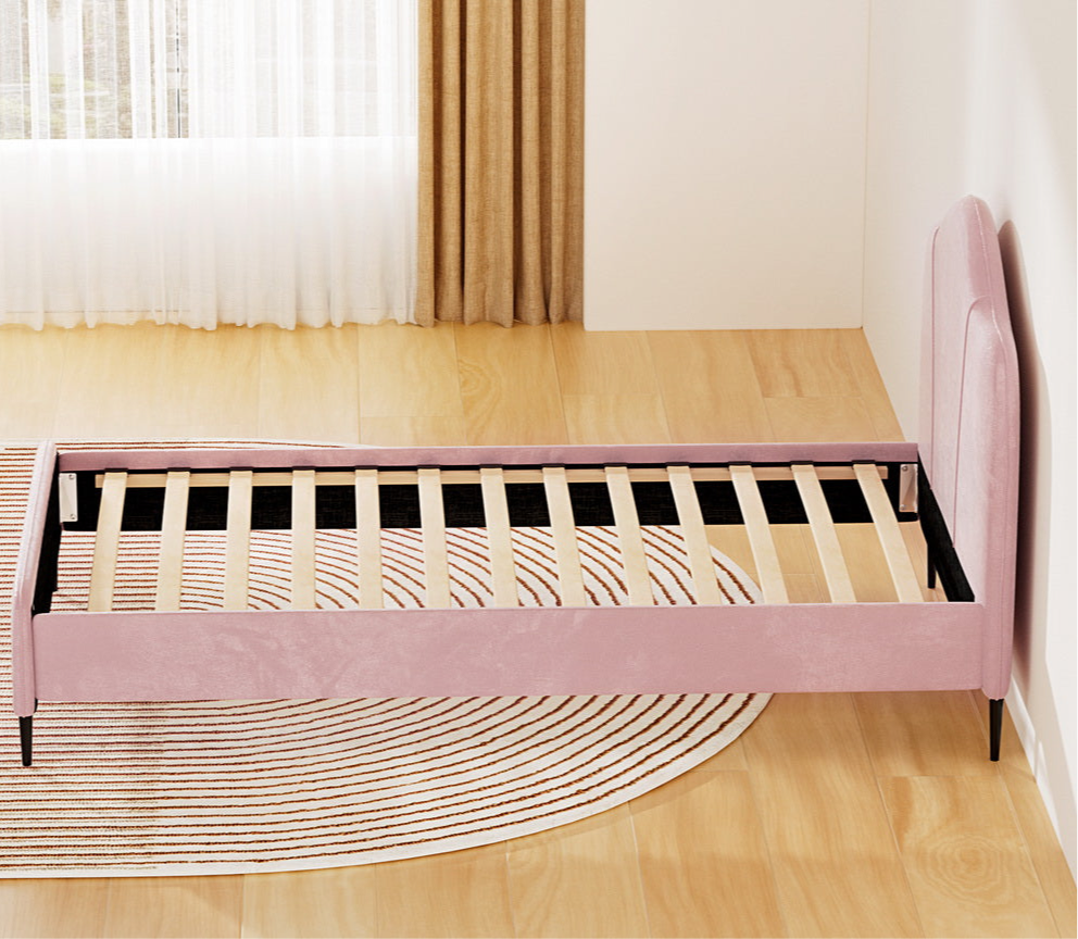 Artiss Velvet Pink Bed Frame - King Single