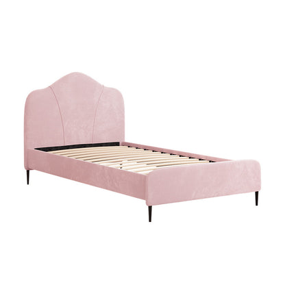 Artiss Velvet Pink Bed Frame - King Single