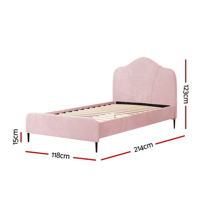 Artiss Velvet Pink Bed Frame - King Single