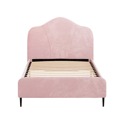 Artiss Velvet Pink Bed Frame - King Single