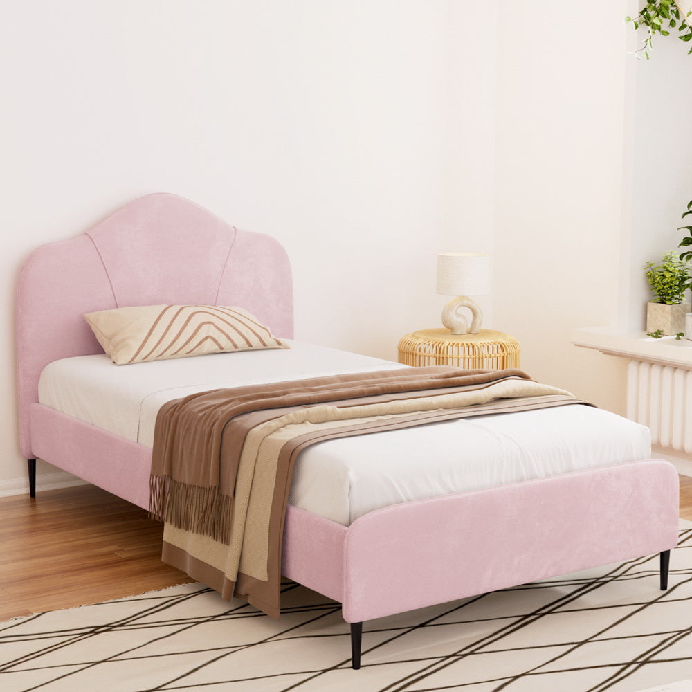 Artiss Velvet Pink Bed Frame - King Single