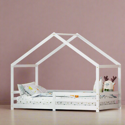 Artiss Wooden Kids House Bed Frame - White