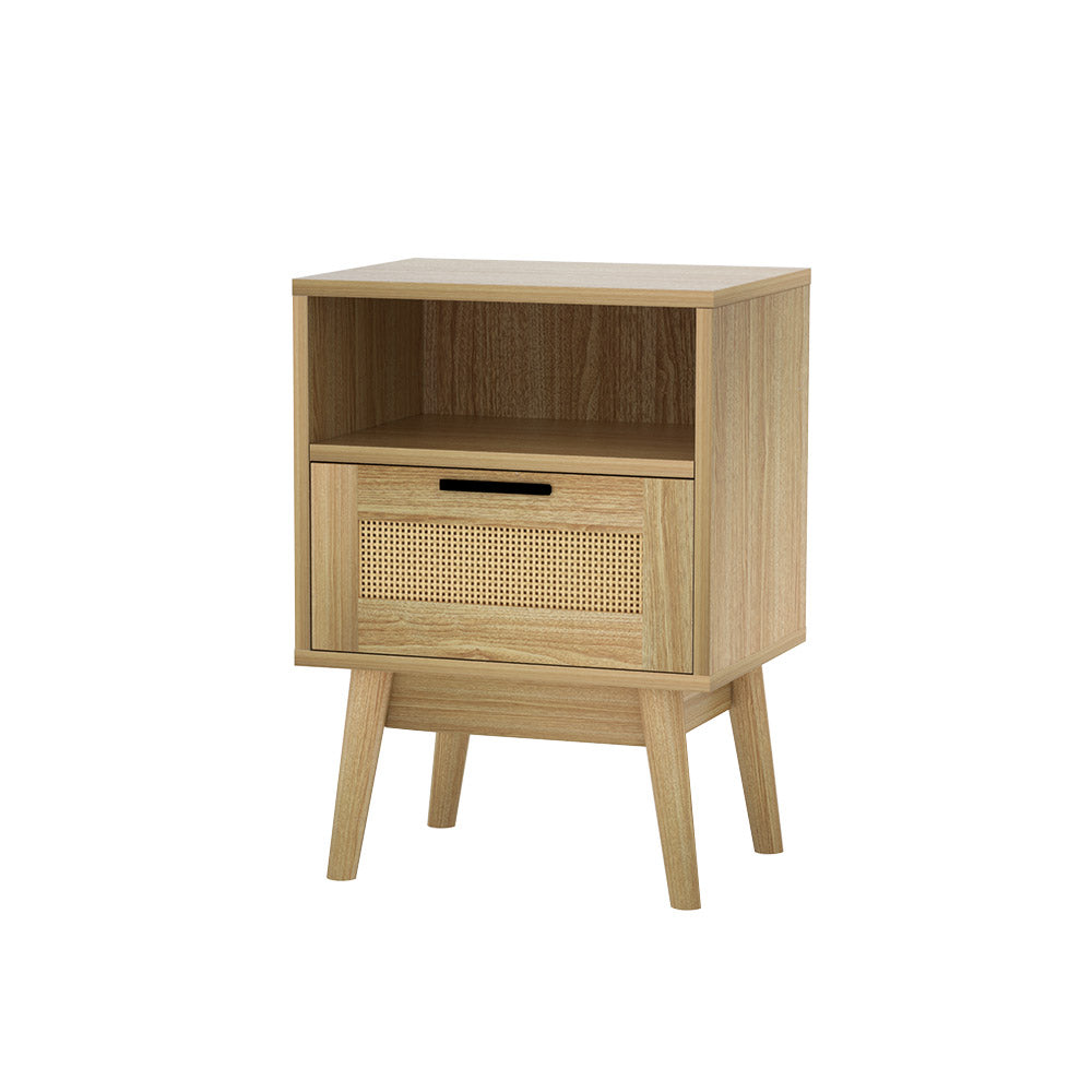 Rattan Single Drawer Bedside Table - Oak