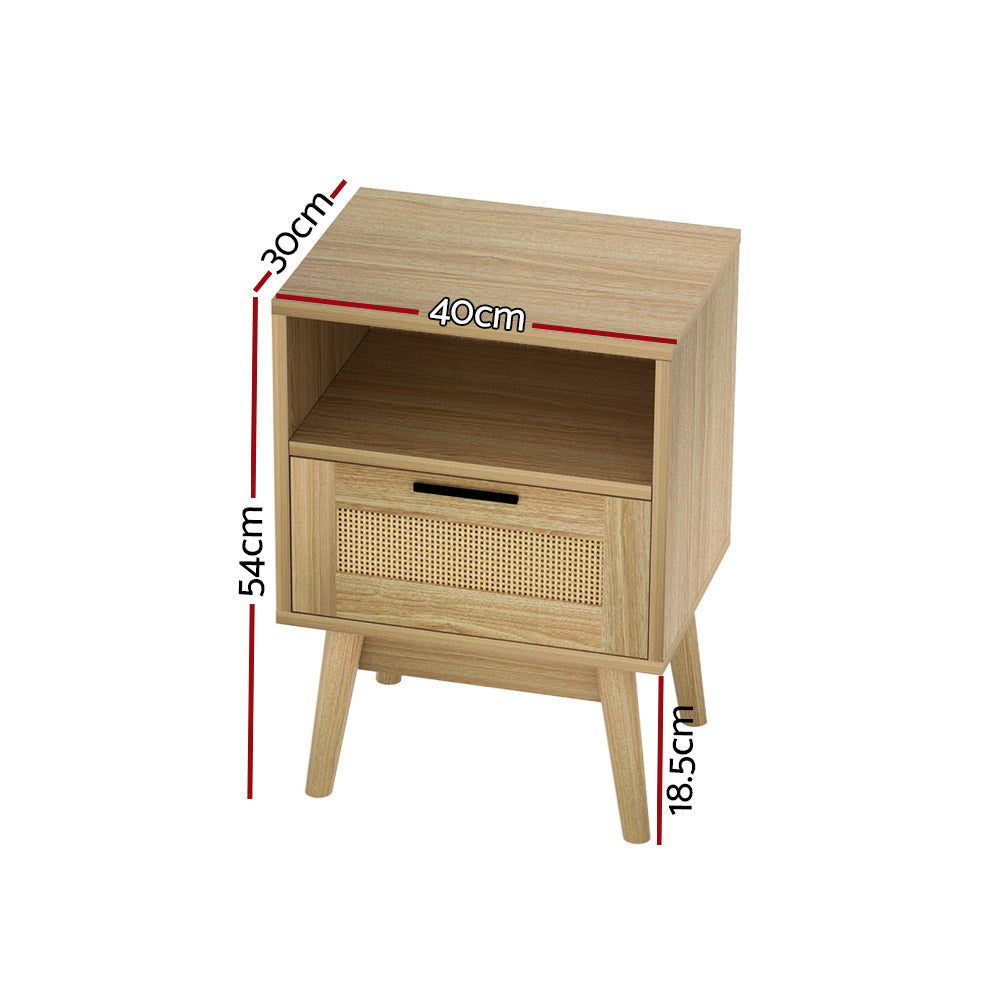 Rattan Single Drawer Bedside Table - Oak