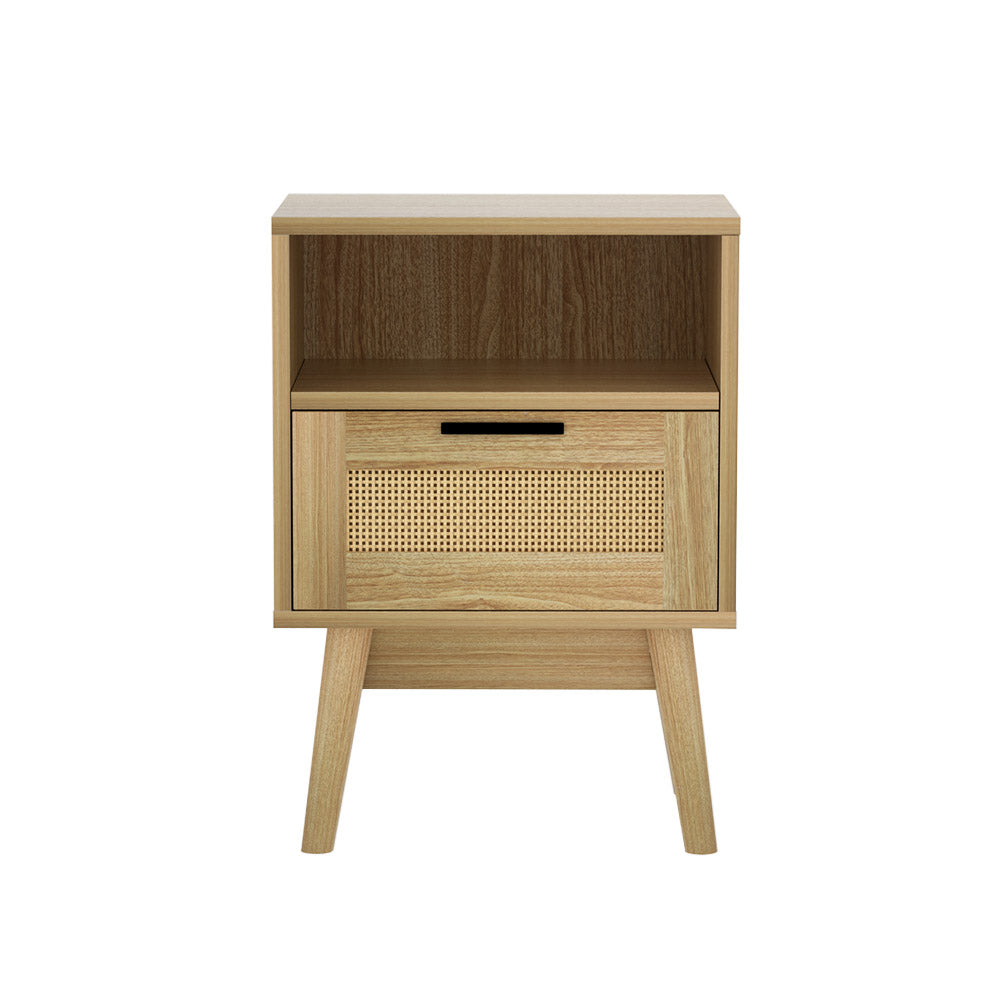 Rattan Single Drawer Bedside Table - Oak