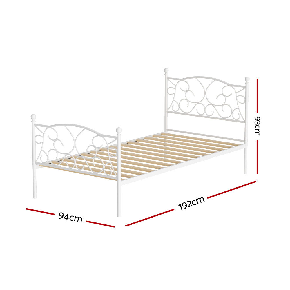 Artiss White Metal Bed Frame - Single