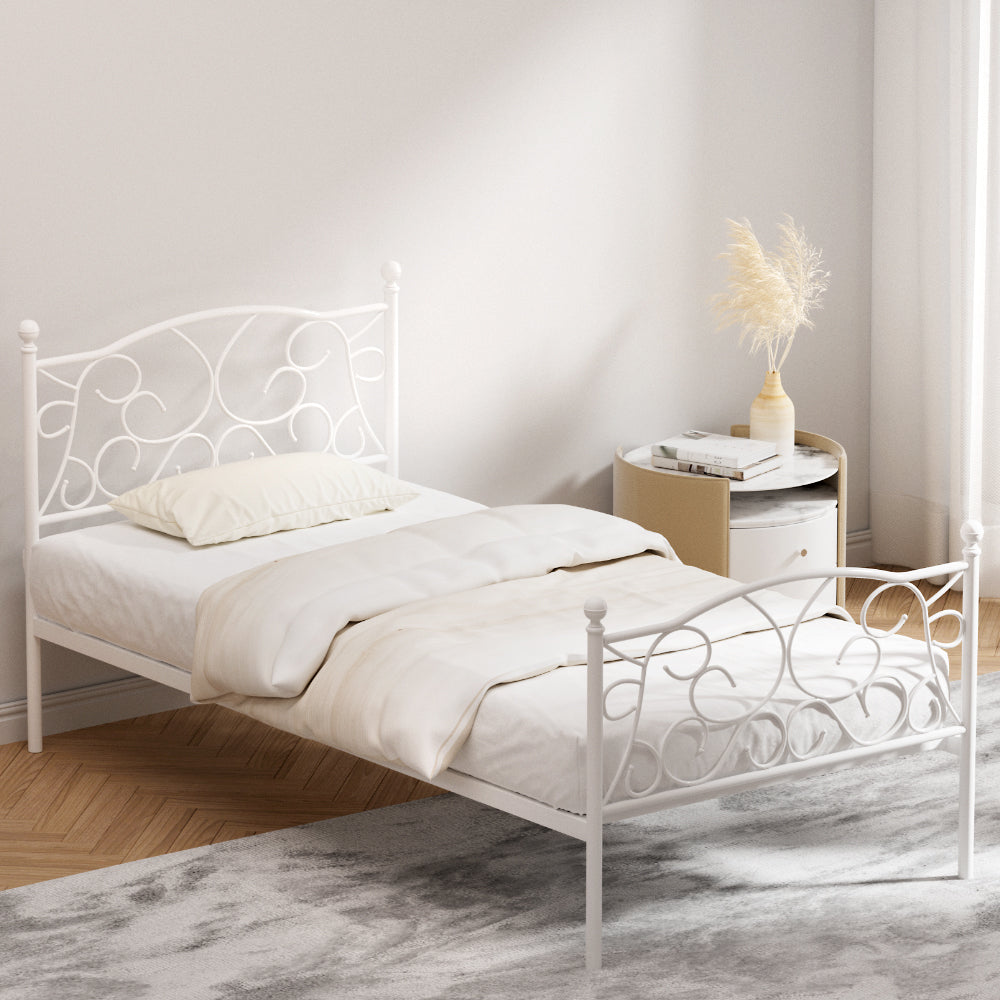 Artiss White Metal Bed Frame - Single