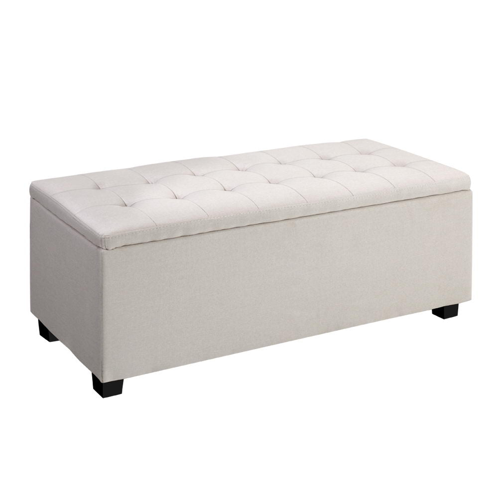 Premium Beige Linen Ottoman