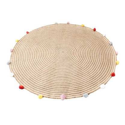 Kids Round Rug - Jute with Pom-Poms (120 cm)