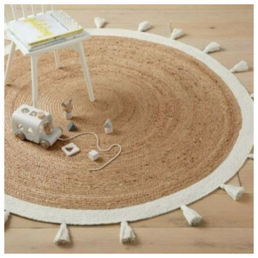 Kids Round Rug - Braided Jute with Tassels (120 cm)