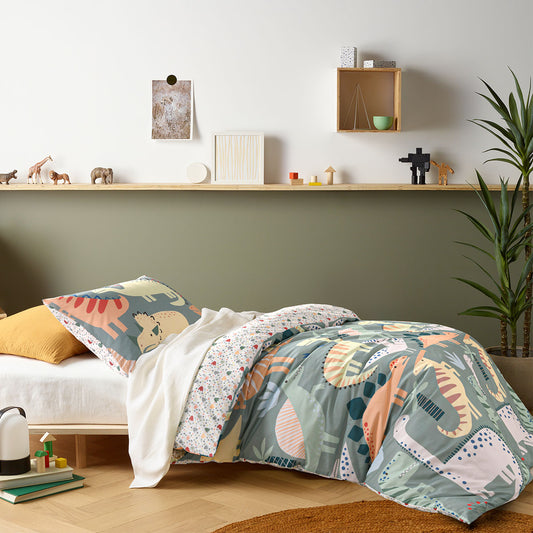 Dino Mania Green Cotton Quilt Cover Set I Single