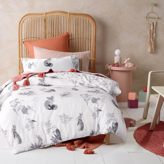 Woodland White Cotton Quilt Cover Set I Single