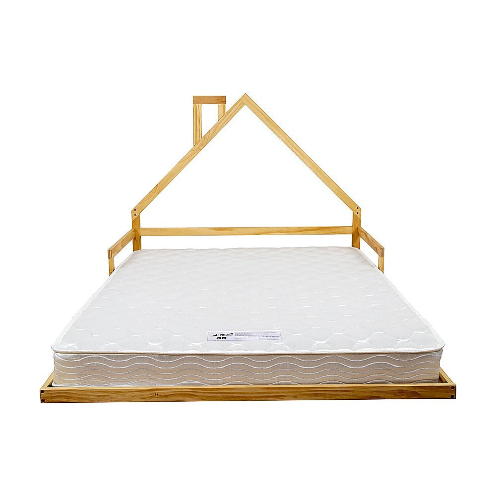 Kids Pine Wood Floor House Bed Frame - Double