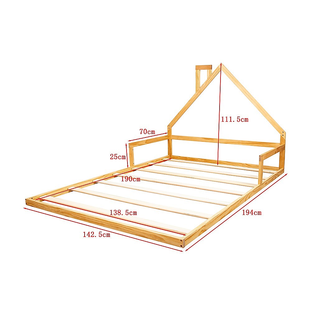 Kids Pinewood Floor House Bed Frame | Double