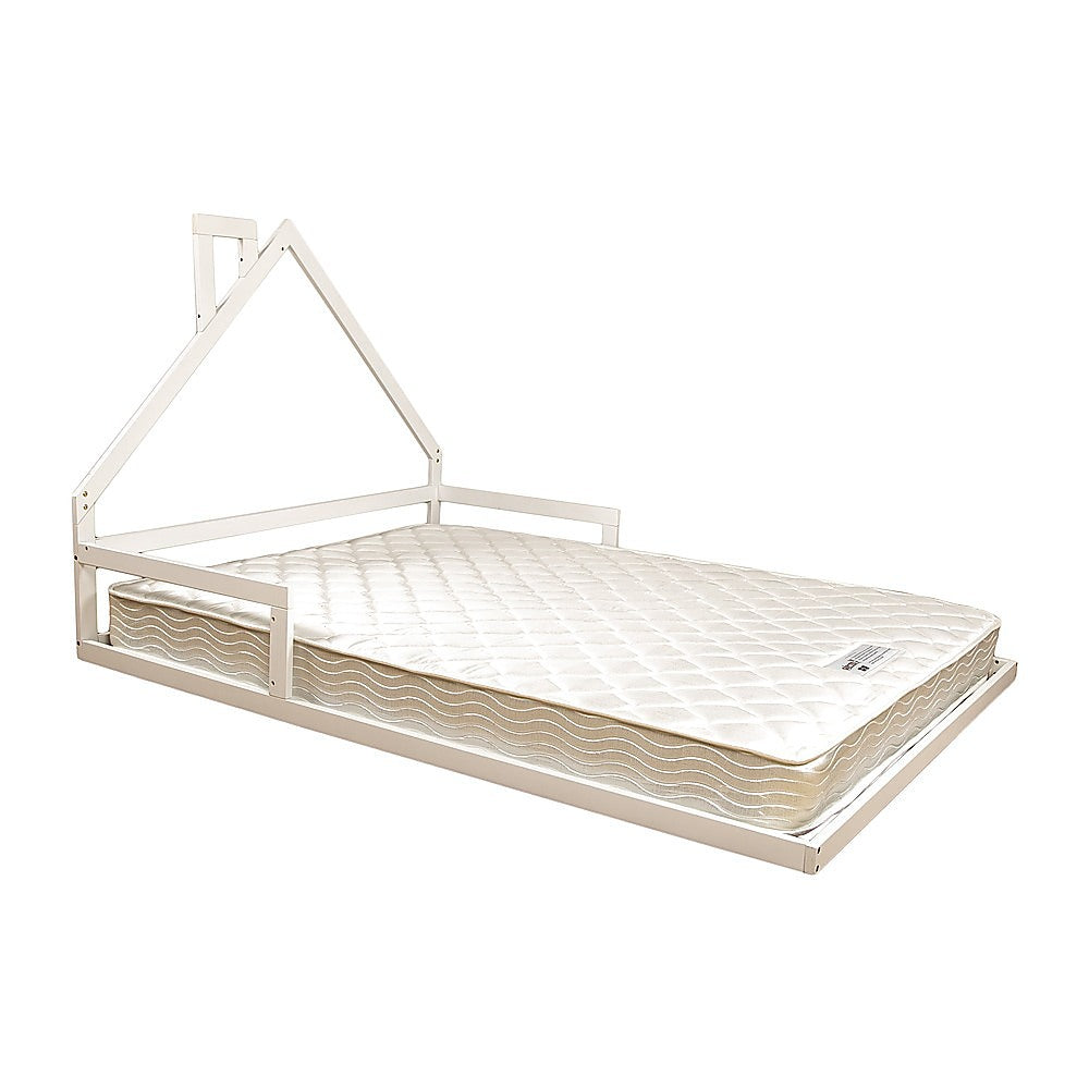 Kids White Floor House Bed Frame | Double