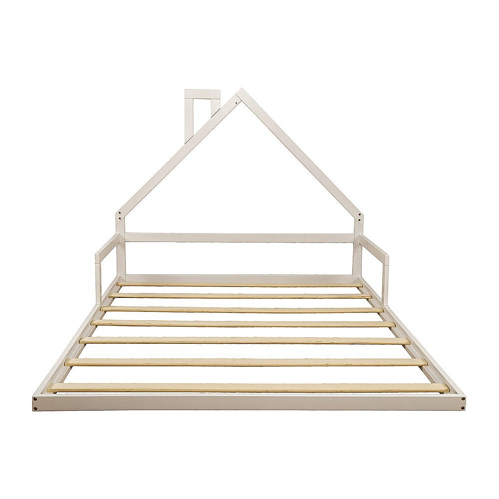 Kids White Floor House Bed Frame | Double