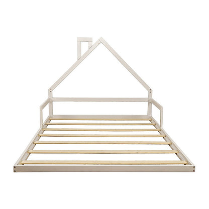 Kids White Floor House Bed Frame - Double