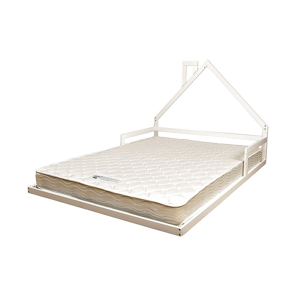 Kids White Floor House Bed Frame | Double