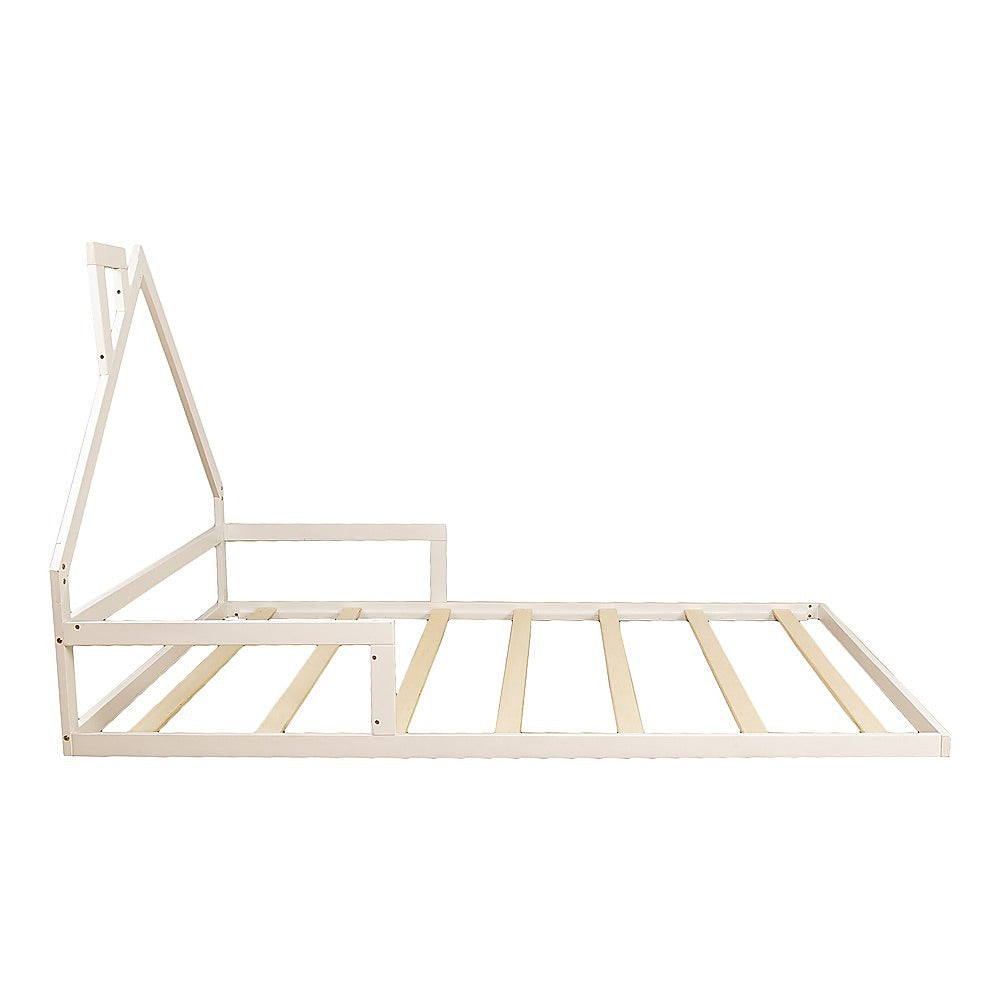 Kids White Floor House Bed Frame | Double