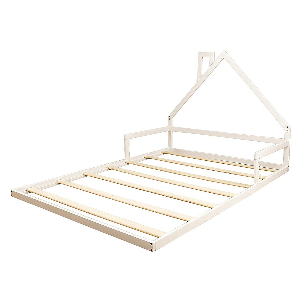 Kids White Floor House Bed Frame - Double