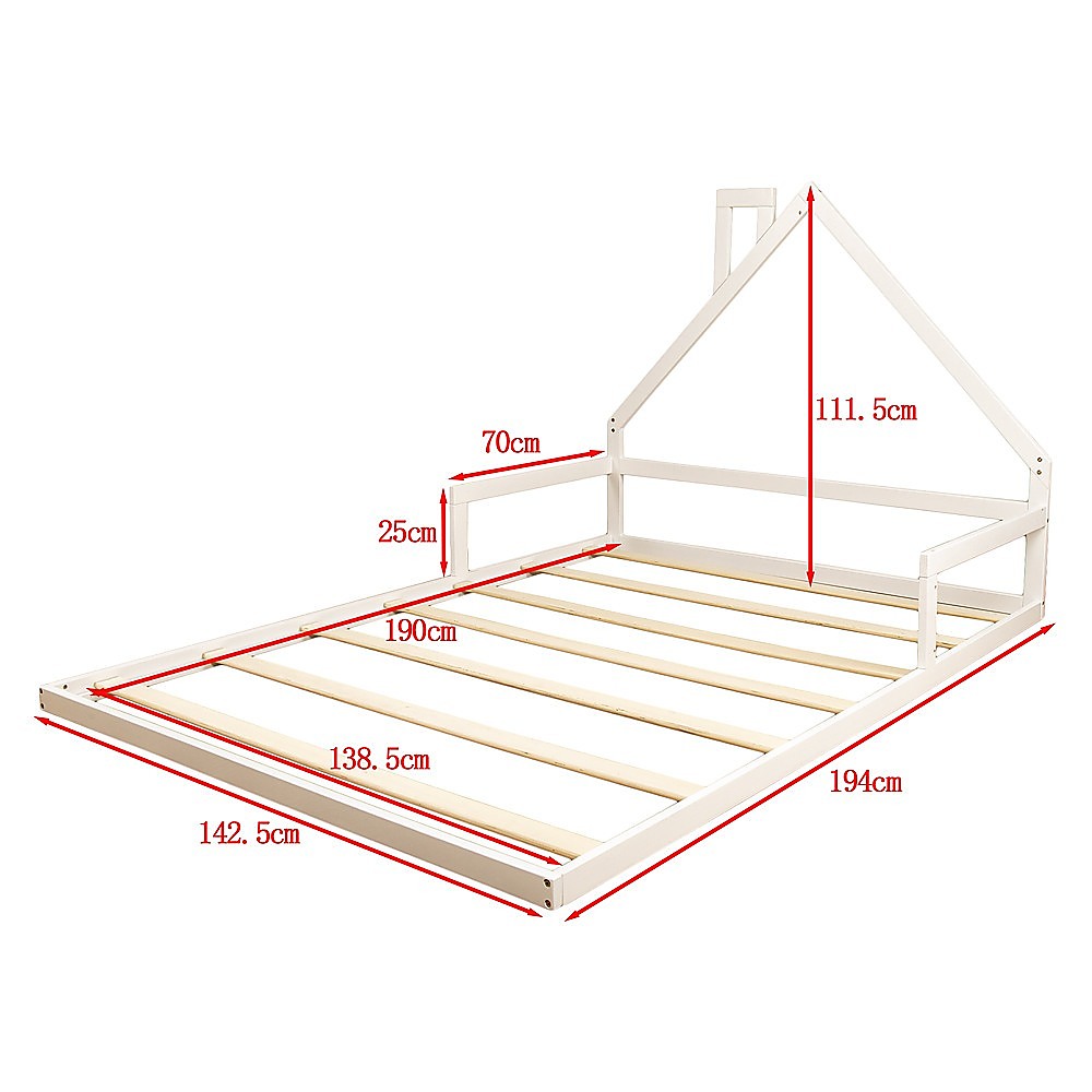 Kids White Floor House Bed Frame | Double