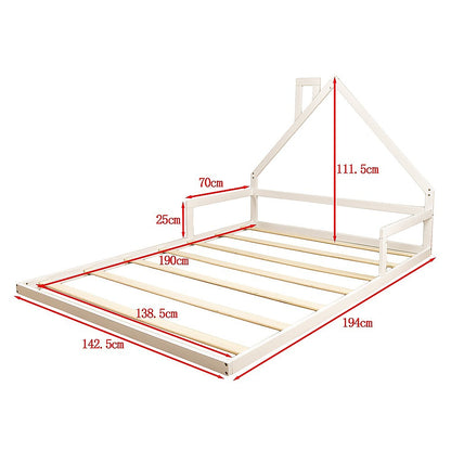 Kids White Floor House Bed Frame - Double