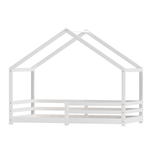 Artiss Wooden Kids House Bed Frame - White