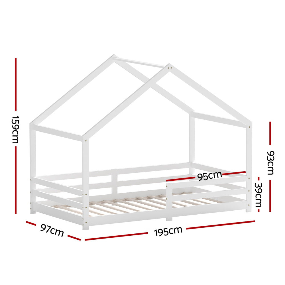 Artiss Wooden Kids House Bed Frame - White