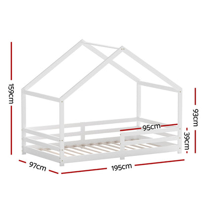 Artiss Wooden Kids House Bed Frame - White