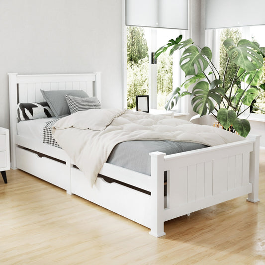 Artiss Rio Wooden White Bed Frame with 2 Drawers | Single