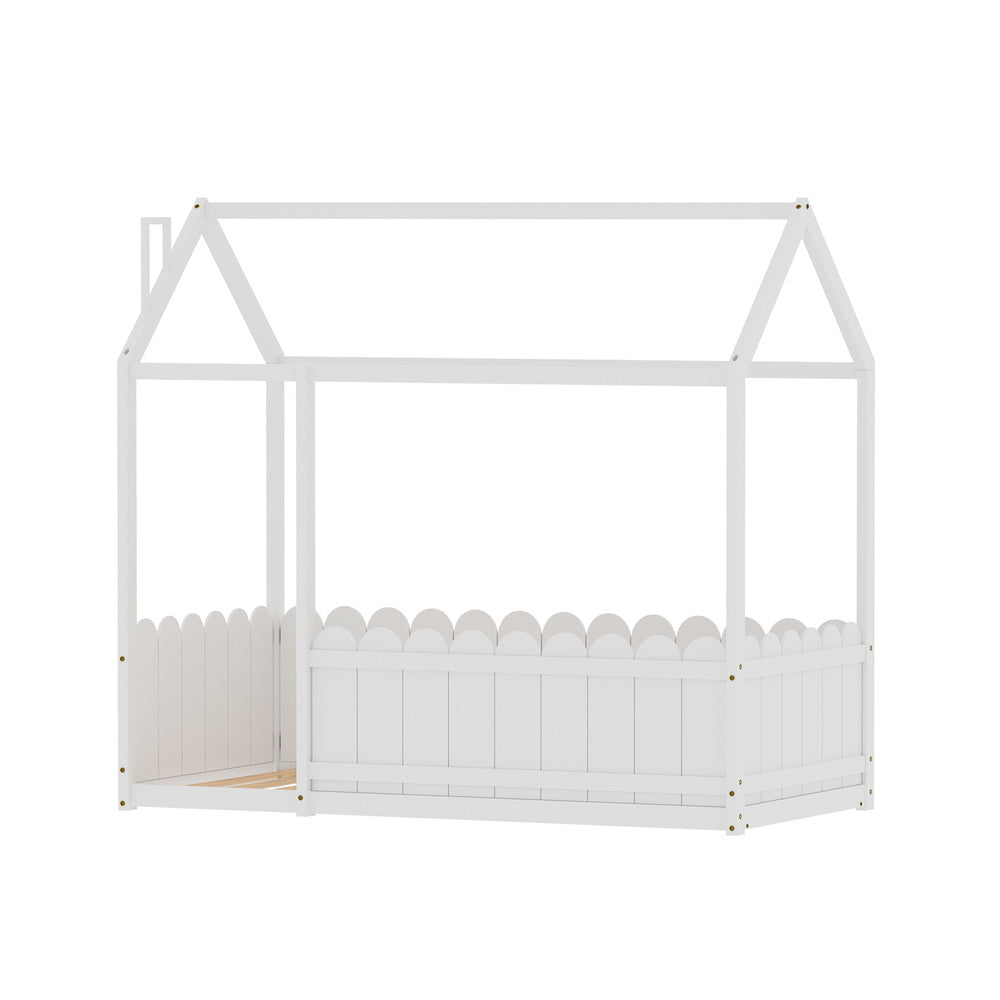 Kids White Floor House Bed Frame | Single