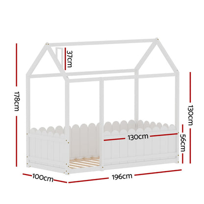 Kids White Floor House Bed Frame | Single