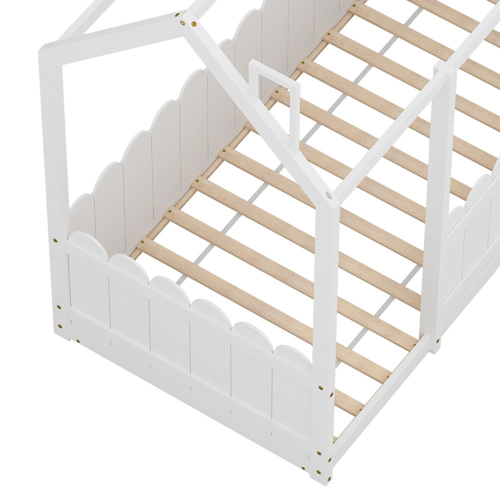 Kids White Floor House Bed Frame | Single