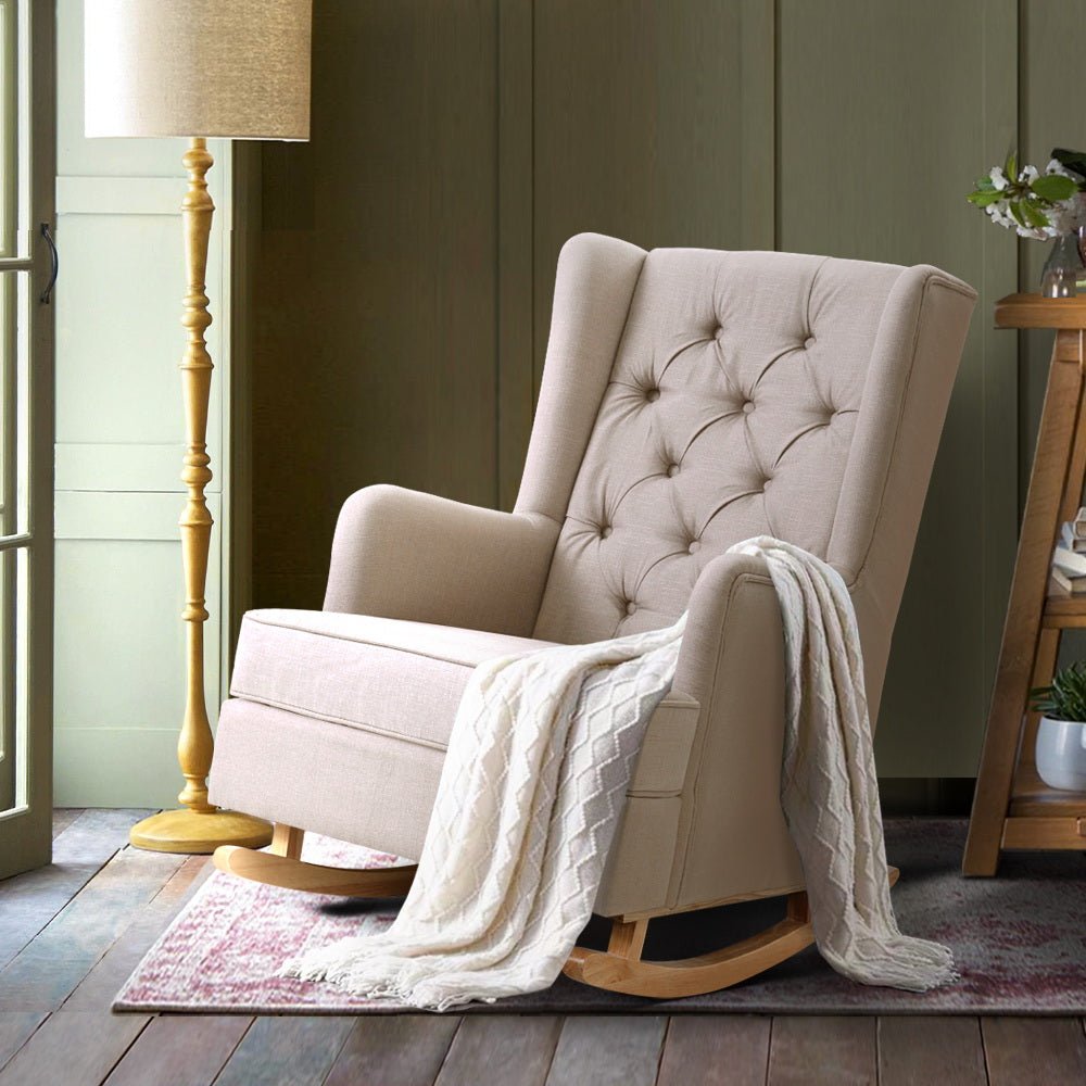 Artiss Linen Rocking Nursery Chair - Beige - Daughters Room