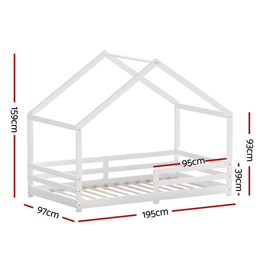 Artiss Wooden Kids House Bed Frame - White - Daughters Room