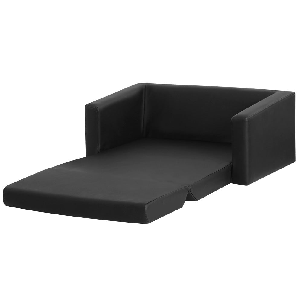 Black Leather Flip Out Couch - Daughters Room