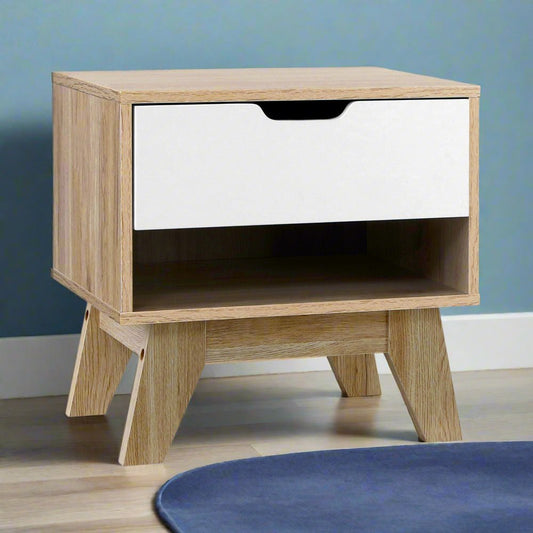 Iker Bedside Table - White & Oak - Daughters Room